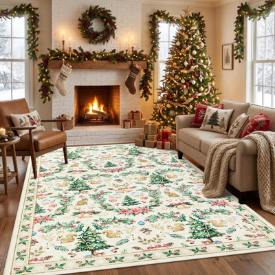 Christmas Area Rug Boho Area Rug Vintage Rug Bedroom Carpet Retro Area Rug for Living Room