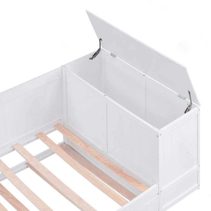 Lit de jour simple avec accoudoirs de rangement, lit gigogne, Blanc