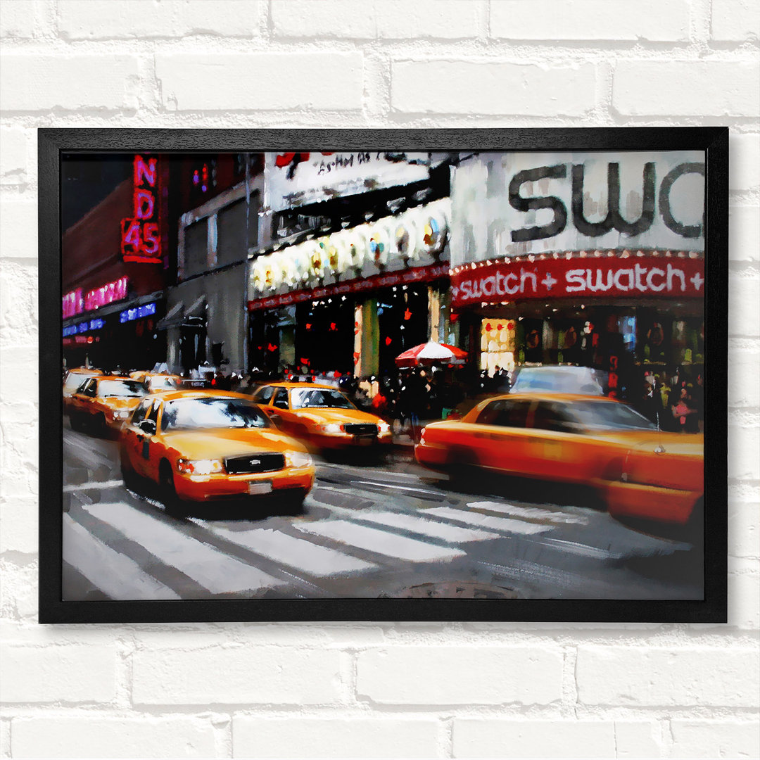 New York City 5Th Avenue Yellow Cabs - Geschlossener Eckrahmen Kunstdrucke auf Holz