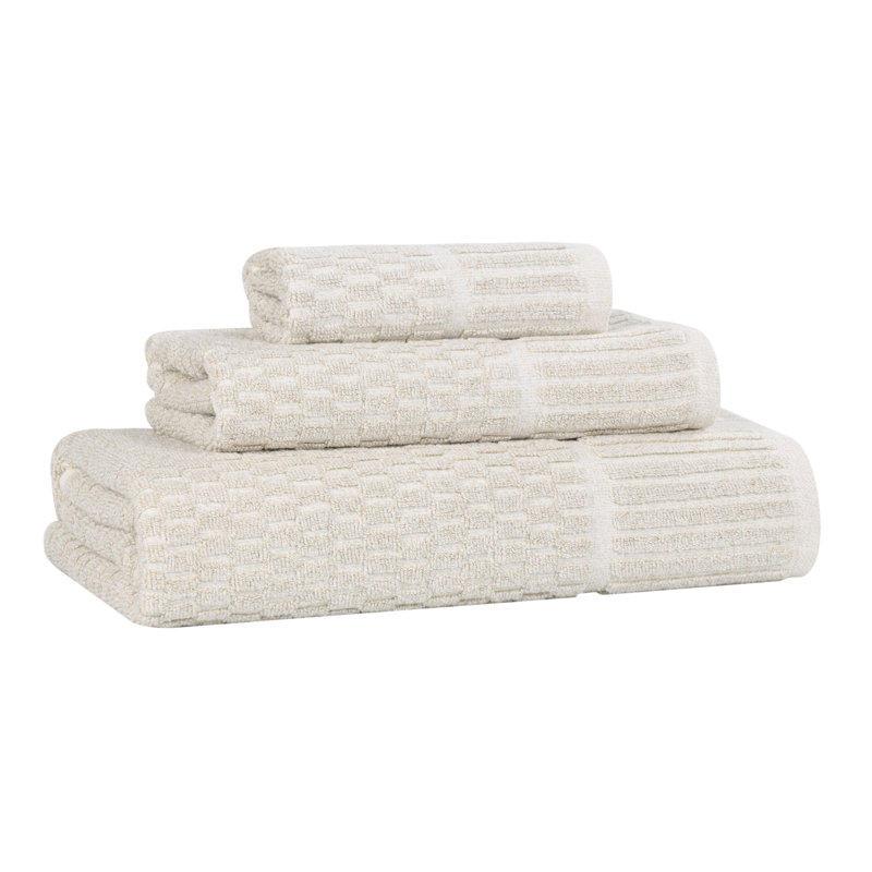 Blue Nile Mills Viscose Cotton Blend Towel Set - Checkered Texture - Quick-Dry, Fade-Resistant, Beige