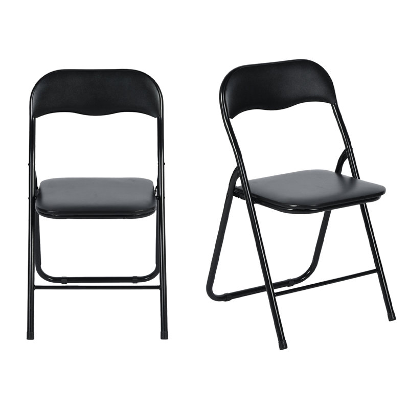 Ensemble de deux chaises pliantes en similicuir noir et acier