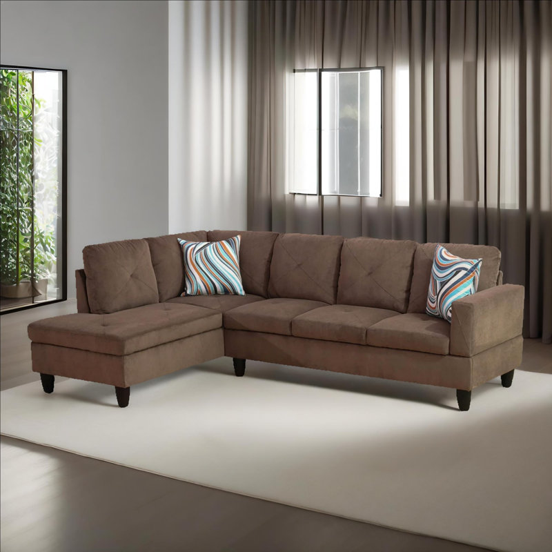 103" Verona Flannel 2-Piece Sectional Sofa Set With Chaise , Left Hand Facing, Brown Microfiber/Microsuede