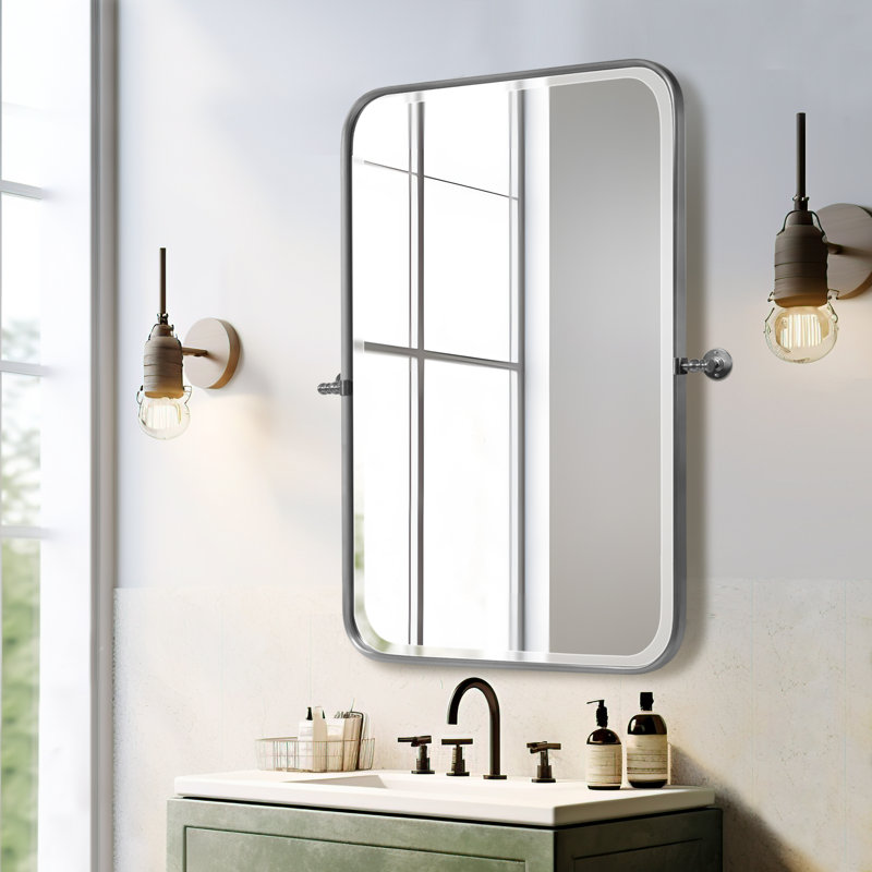 Miroir mural Orth, 32 po x 23 po, Argent/blanc