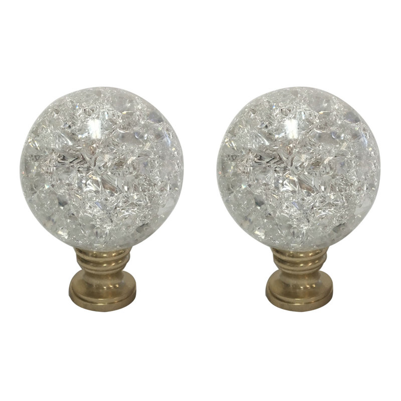 Small Clear Crystal Ball Lamp Finial with Antique Brass Base