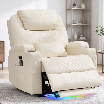 Oversized Power Recliner Chair with Massage and Heat Zero Wall Hugger Electric Reclining Chair with 26" Extra-Wide Seat,Extended Footrest, LED Lights,USB Ports,Cup Holders