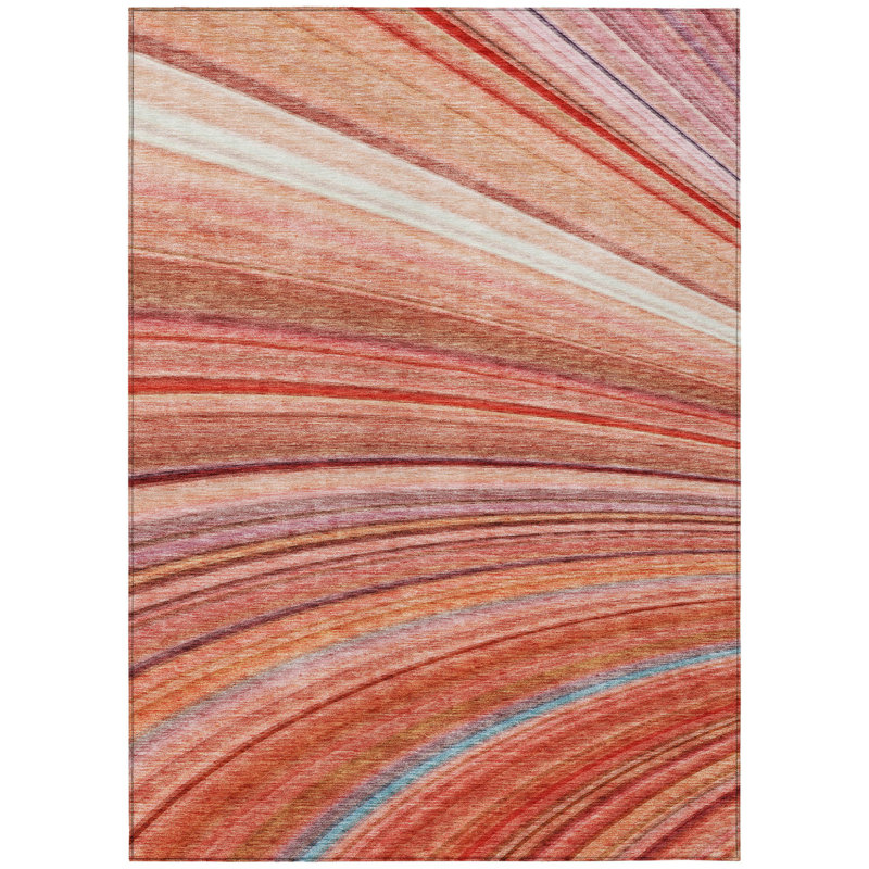 Tapis d'extérieur lavable rayé en terre cuite 8 pi x 10 pi saumon