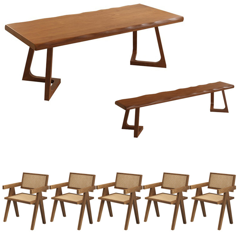 Modern simple style solid wood dining table set, 29.5"H x 86.6"L x 35.4"W