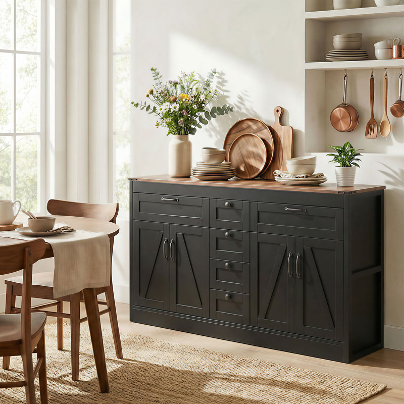 Buffet, armoire de rangement 55 po, Noir