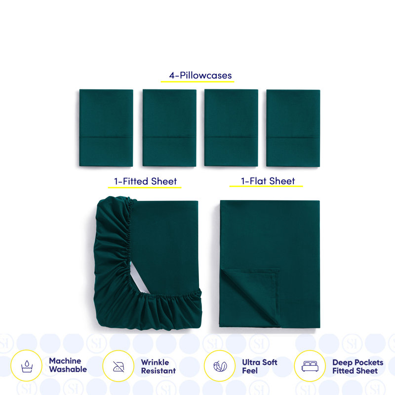 Luxurious Soft Microfiber Sheet Set with Bonus Pillowcases, Queen Sheet Set with 4 Pillowcases, Teal