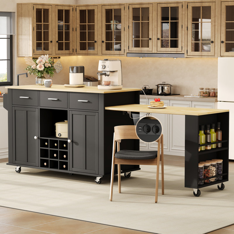 136 cm W Kitchen Island, Black