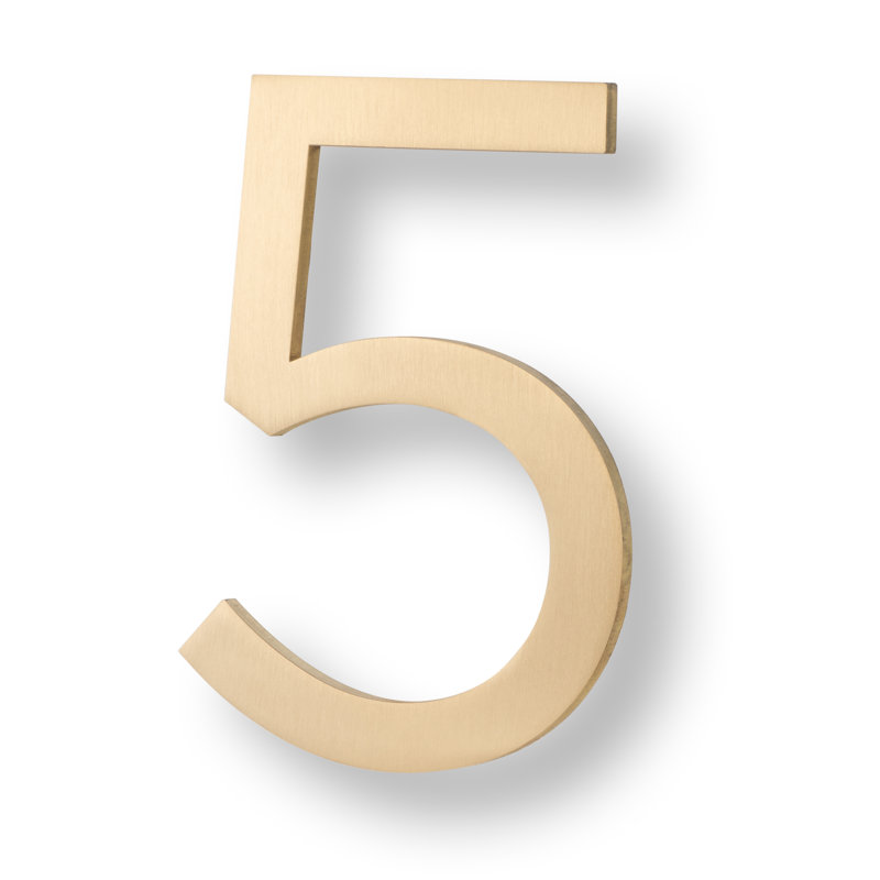Floating House Number, 6", 5, Satin Brass