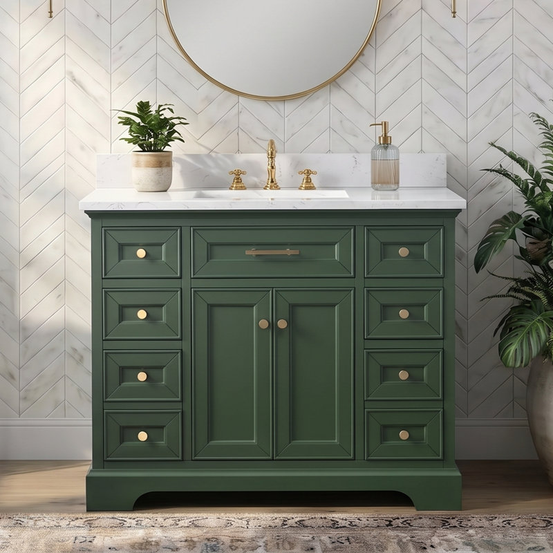 Thompson 42" W Single Bathroom Vanity, Evergreen/Brushed Gold