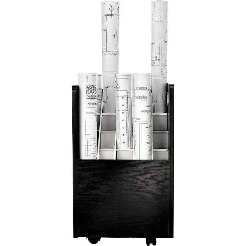 Black Mobile Wood Roll File Cabinet with 20 Slots