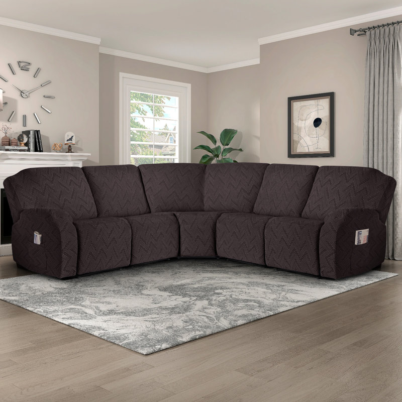 Wald 5-Pieces Oversized Recliner Couch Covers With Pockets For Reclining L Shape Sofa, Chocolate Brown