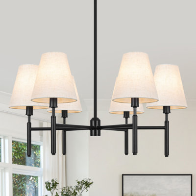 Lustre classique / traditionnel noir à 6 lumières à intensité variable avec abat-jour en tissu