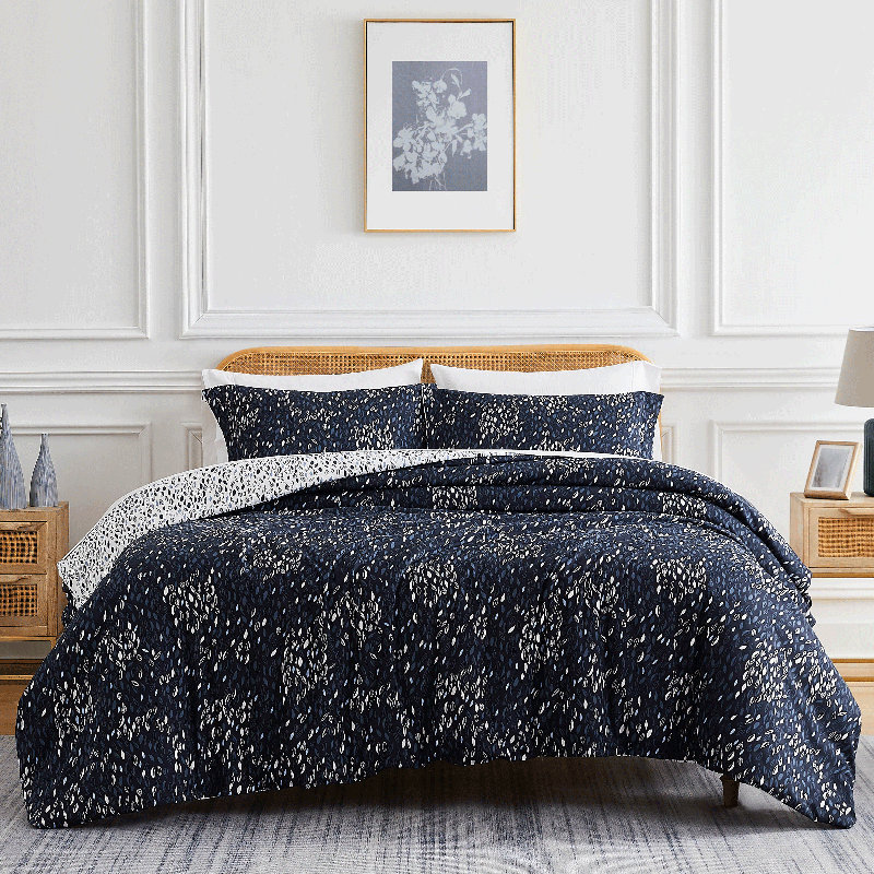 Vilano Choice Botanical Leaves Microfiber Reversible Duvet Cover Set, Blue, King/Cal. King Comforter + 2 Standard Shams