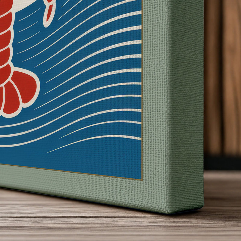 Lobster and Waves Retro - Wrapped Canvas, 36x24 - 91.4 x 61.0 cm, Sage Border
