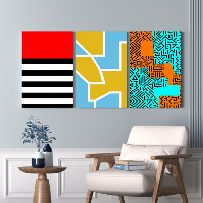 Motif géométrique abstrait sur toile tendue, reproduction d'art sur toile, ensemble de 3 pour salon, chambre à coucher, décoration intérieure