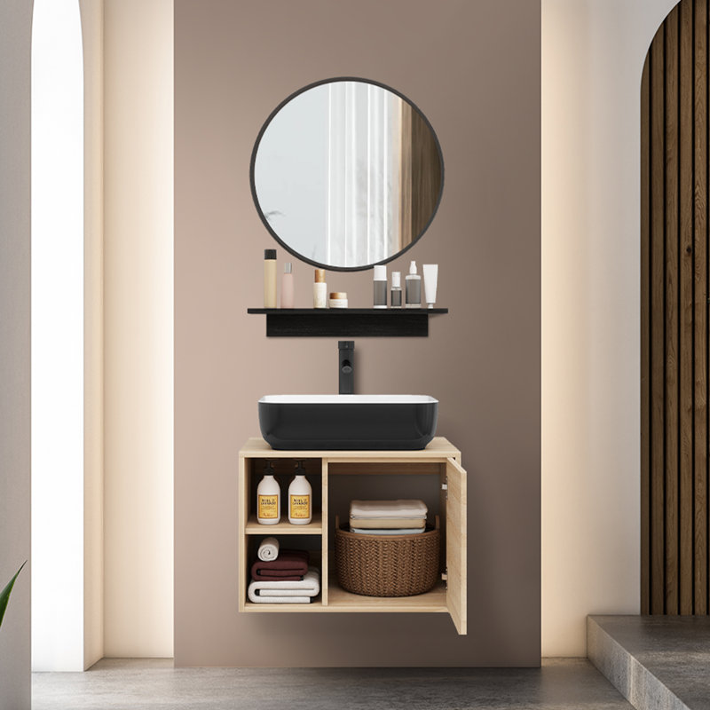 Ensemble de meuble-lavabo simple mural 24 "avec miroir Bucharest, Noir / blanc
