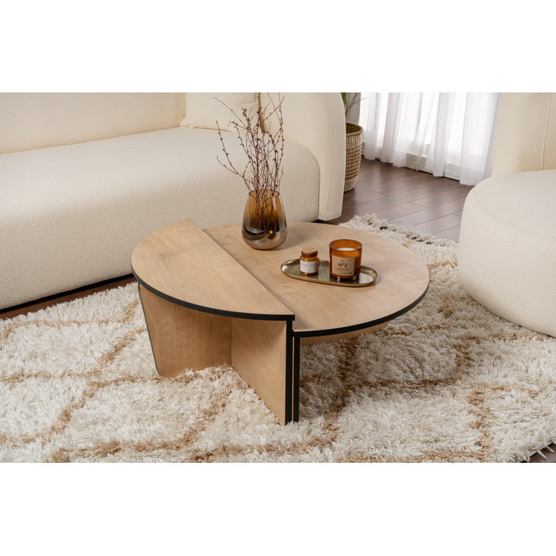Table basse moderne, chêne miel et noir, 35,4 x 11,8 x 23,6 pouces | 100% panneau de particules enduit de mélamine, épaisseur: 0,7 pouce | Conception élégante avec bande de chant noire, idéale pour le salon et les espaces contemporains