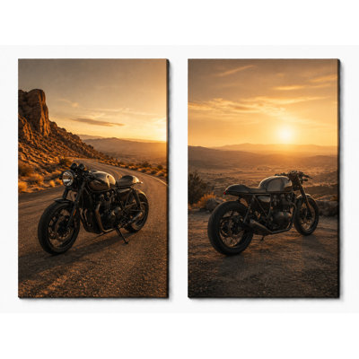 Très grand ensemble de 2 café Racer, art mural sur toile, motard moderne, décor de paysage de route pour garage, homme, caverne, impression sur toile 24 x 36 pouces - prêt à être accroché
