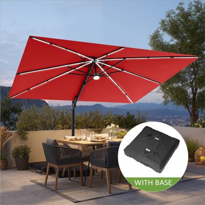  128' Rectangle Solar Led Light Strip Cantilever Patio Umbrella With Base