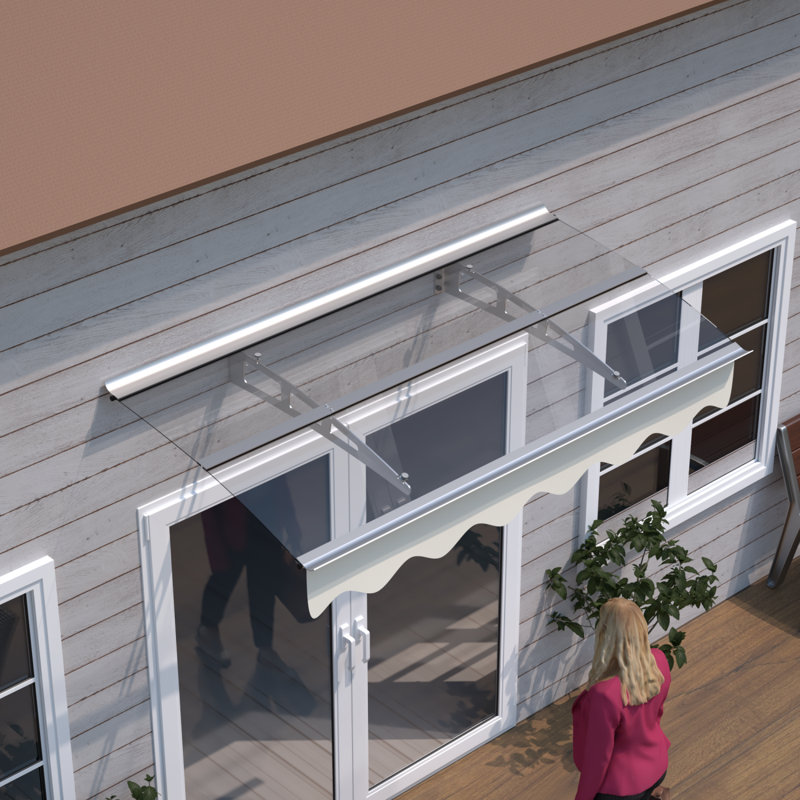 Series Door Window Awning Canopy W59"Xd34" Made Of 0.137Inch /3.5Mm Thick Virtually Crystal Solid Polycarbonate Sheet With Polyester Valance For Wooden House.