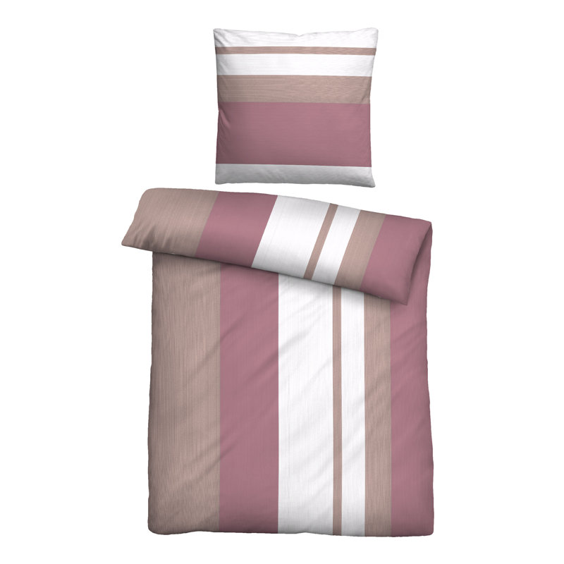 Striped Duvet Cover Set with Pillow Shams, Mustard/Grey/Ivory, 135 x 200 cm - 1 Pillowcase (80 x 80 cm)