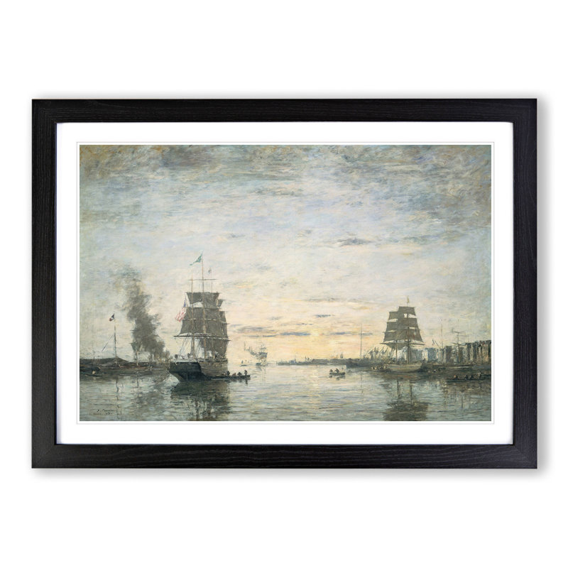 Entrance to the Harbor by Eugene Boudin - Picture Frame Painting, 27cm H x 36cm W x 2cm D, Black Framed