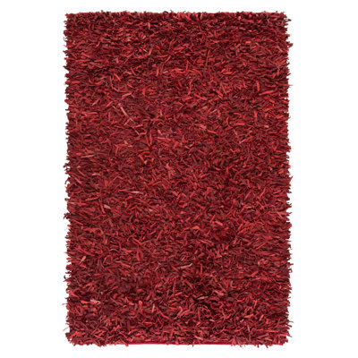 Arik Handwoven Leather/Cotton Solid Color Rug in Red