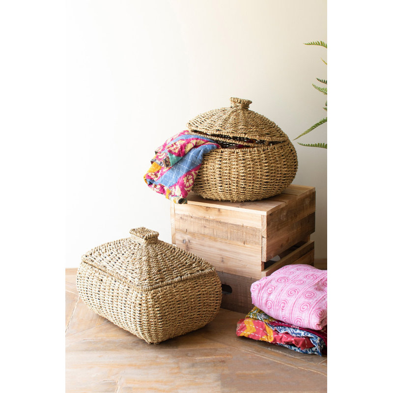  Ensemble de 2 paniers de vigne tissés avec couvercles pour le rangement à domicile de 11 po de hauteur