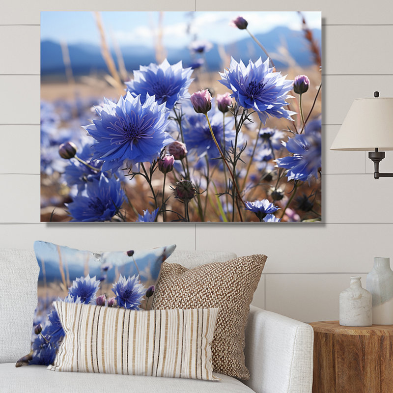 Bleuet champ de maïs - salon d'art mural floral, Toile tendue, H 30 po x l 40 po x P 1,5 po