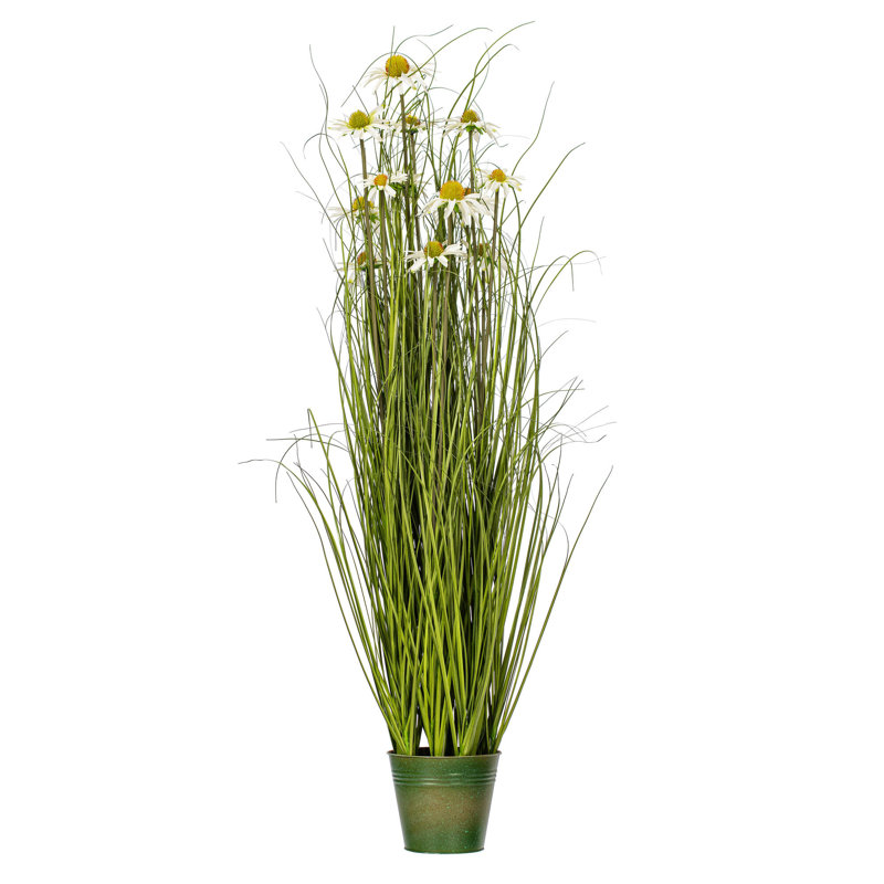 48" Artificial Potted Green Grass and White Daisies Arrangement
