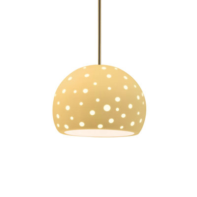 Luminaire suspendu sphère 1 lumière perforée - jaune pâle - laiton antique - l 10 po x H 7,75 po - ampoule remplaçable - tige rigide