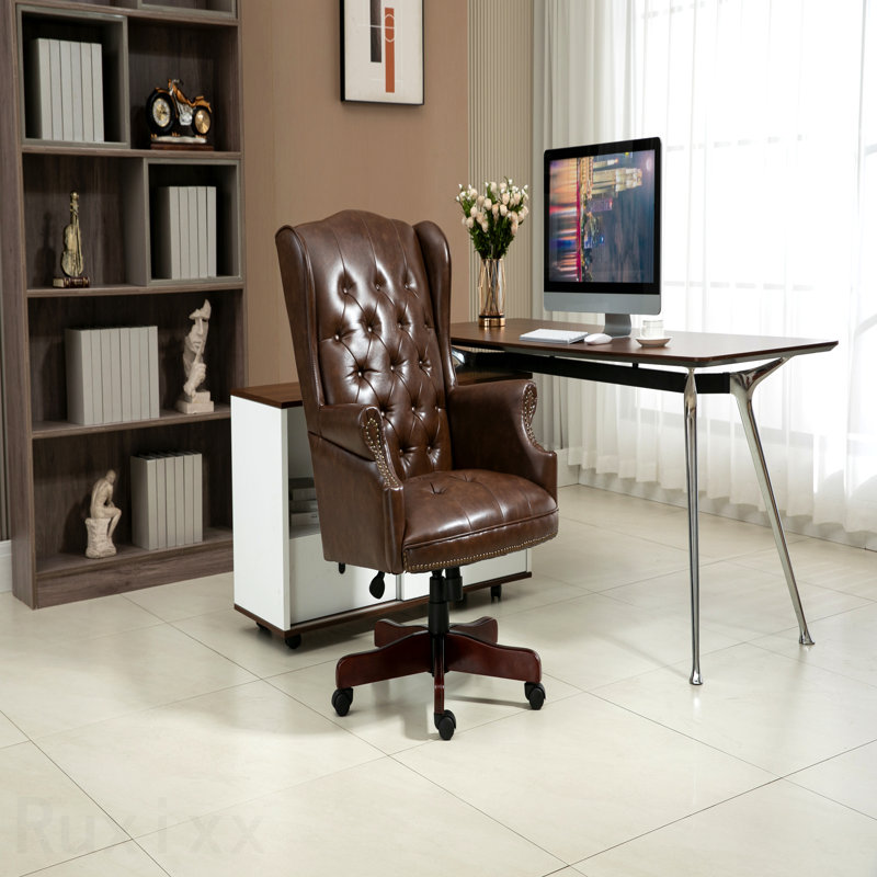 Fauteuil de direction brun à dossier haut inclinable et confortable - Design ergonomique - Siège et dossier rembourrés épais - Fauteuil de bureau en cuir d'unité centrale, avec roulettes à roulement en douceur, paquet de 1