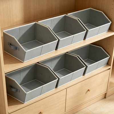 Ensemble de 6 paniers de rangement, paniers de rangement en tissu avec poignées, boîtes pliables pour serviettes, conception trapézoïdale pour un accès facile, gris