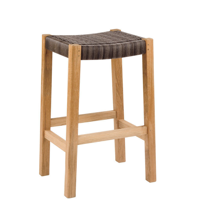 Frances Outdoor Teak Bar Stool, Cobblestone