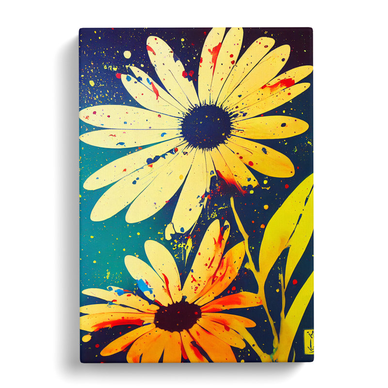 Daisy Flower Splatter Vol.3 - Wrapped Canvas, 50cm H x 35cm W x 3cm D