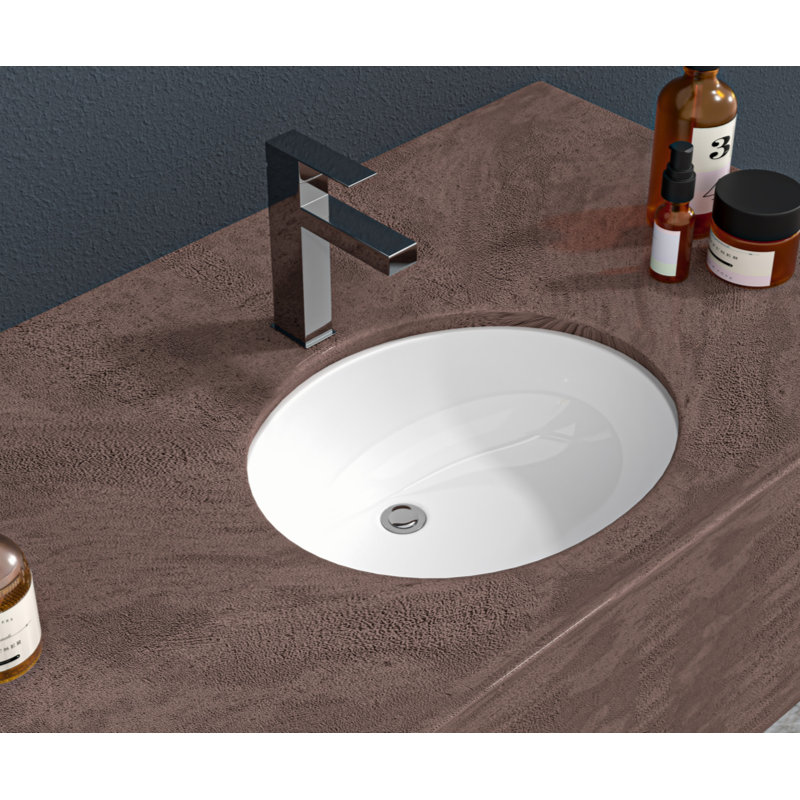16.5" x 13.4" White Ceramic Oval Undermount Bathroom Sink with Overflow
