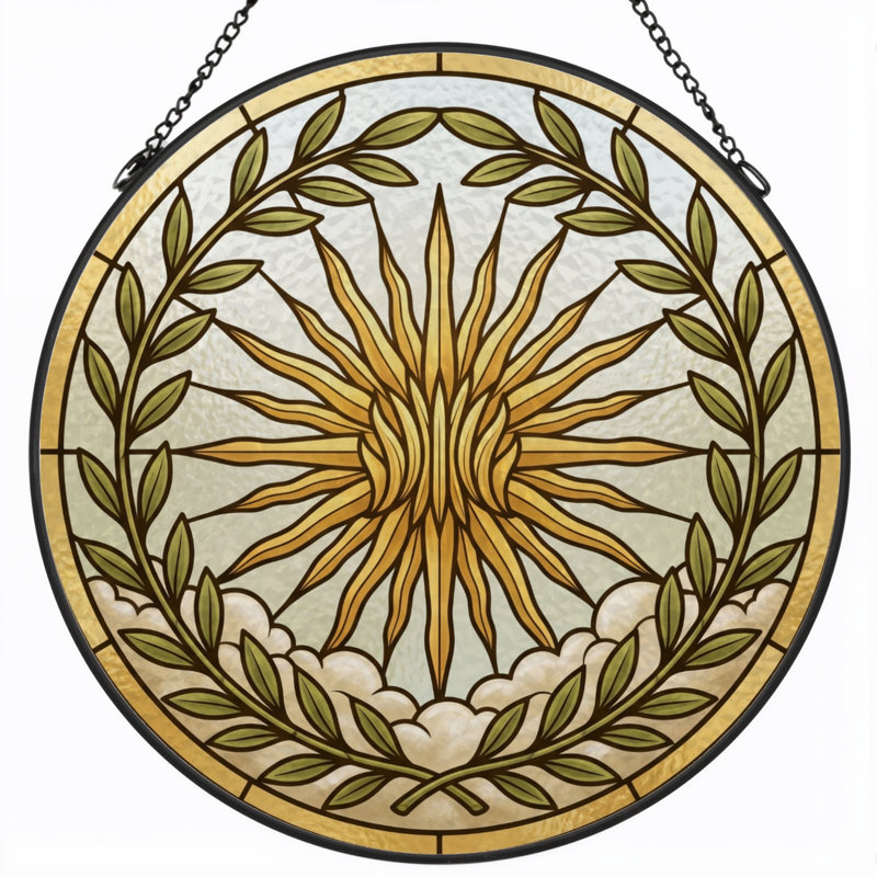 Panneau de vitrail Sun Wreath, 7,8 heures, 7.8"H