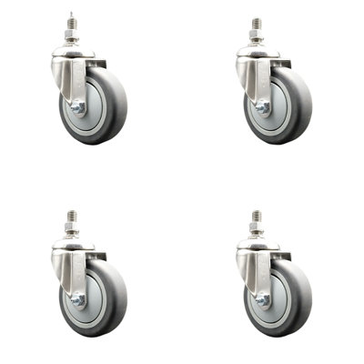316SS Thermoplastic Rubber Wheel Swivel Threaded Stem Caster Set