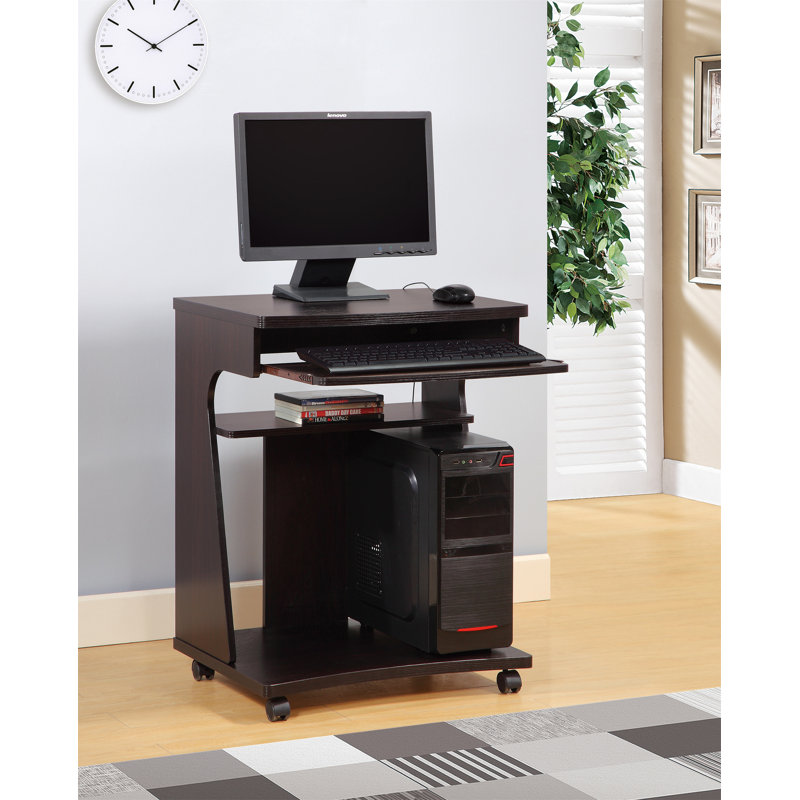 Utility Cart Microwave Cart Kitchen Cart Computer Cart One Gliding Shelf Two Shelves Rounded Corners Mobile On Rolling Castor Wheels Red Cocoa Espresso Color(No Include Stool)