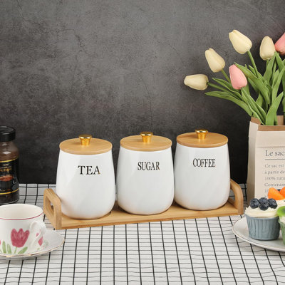 Set Of 3 Ceramic Canisters Set For Sugar Coffee Tea With Handle Tray, Luxurious Storage Containers Sets With Lids Decorative Storage Pots Black Ceramic Storage Jar For Kitchen Dining Room