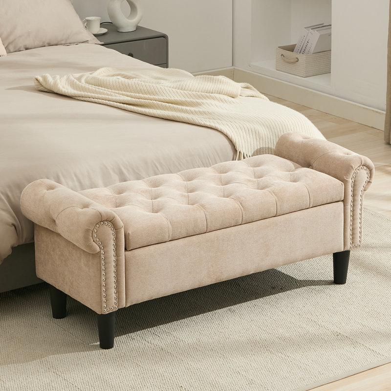 Banc de rangement en chenille 49,6 po Elisama, Brun