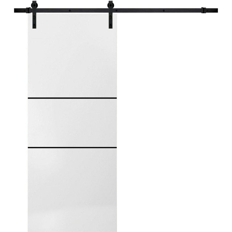 Porte de grange en bois massif massif, 30 po x 84 po, Satin blanc