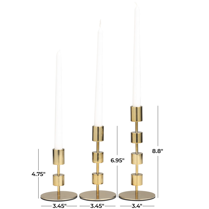 Gold Aluminum 3 Piece Tabletop Candlestick Set