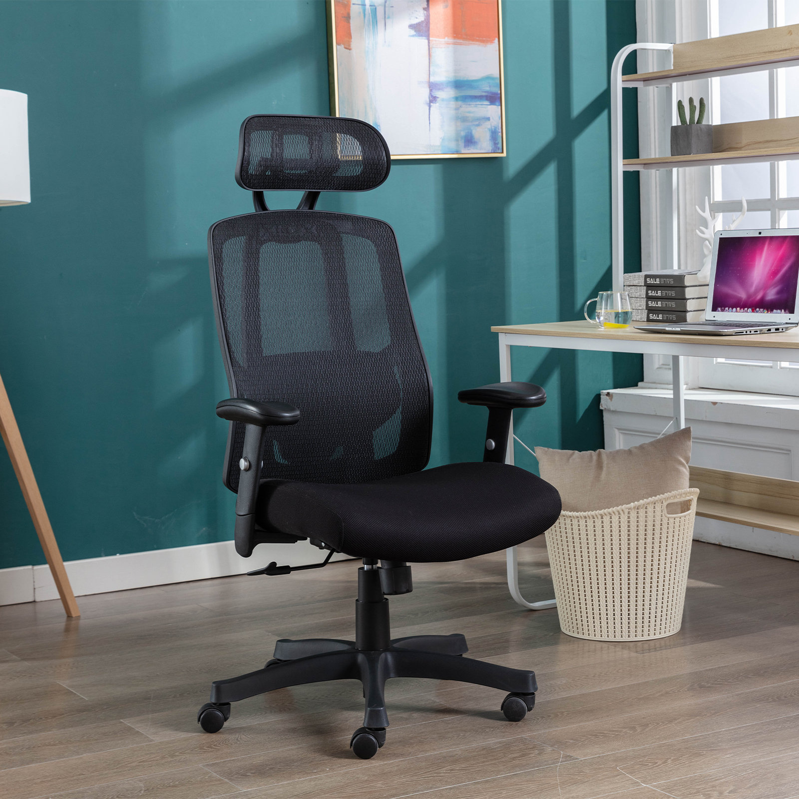 Executive Office Desk Chair With Adjustable Headrest Breathable Mesh High Back With Adjustable Lumbar 