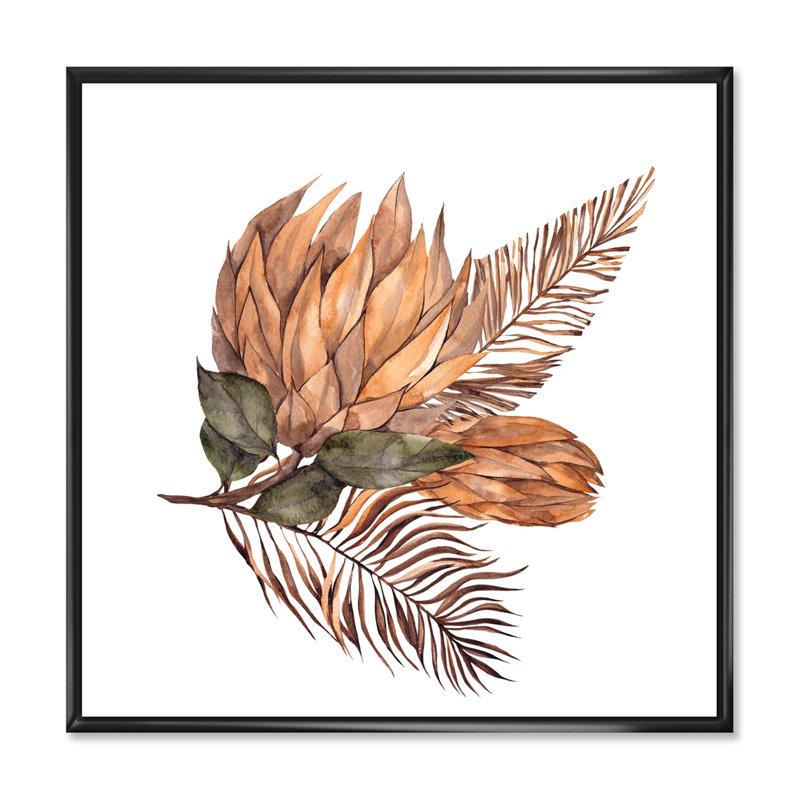 Bouquet de fleurs séchées, feuilles de Pampas, herbe V - reproduction d'art sur toile traditionnelle, Cadre flottant noir
