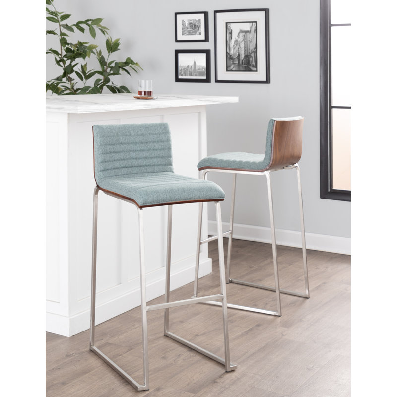 Quante Upholstered Counter Stool with Metal Frame, Green, Black