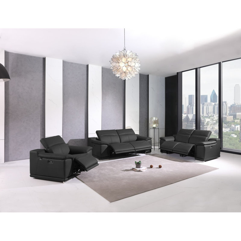 Kingswood 3 Piece Genuine Leather Reclining Configurable Living Room Set, Camel Genuine Leather